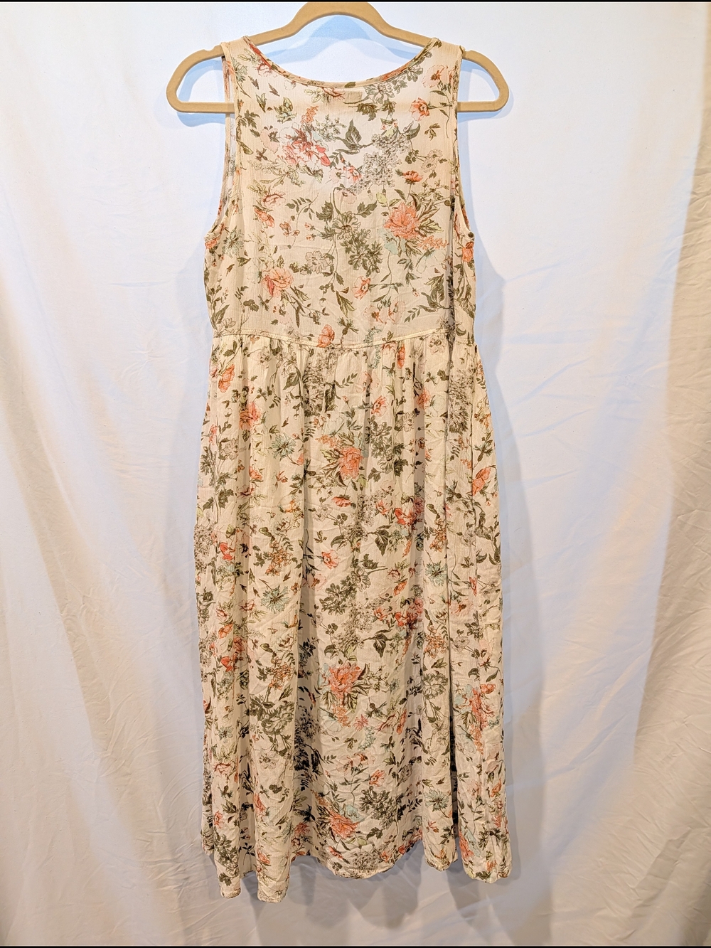 Frye Cream Maxi Dress with Green and Peach Floral Pattern - Picture 8 of 9